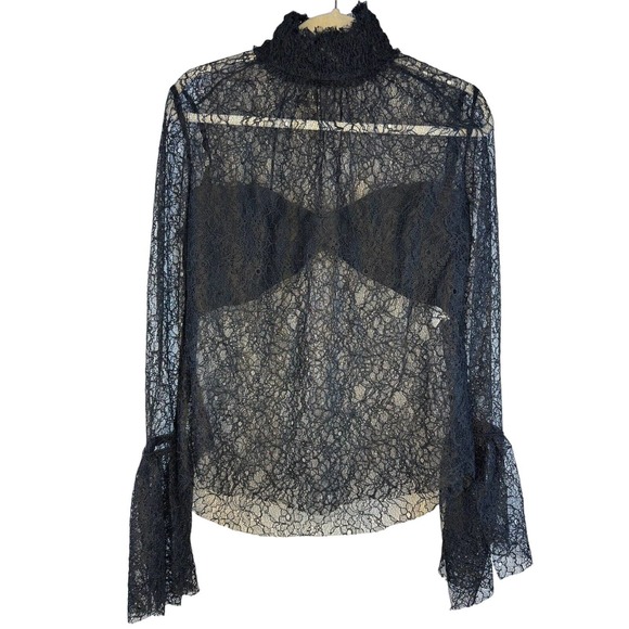 ZARA Black Lace Bohemian Sheer Long Sleeve Top Size Extra Large - Picture 4 of 4